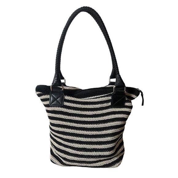 The Sak Cambria Black & Eggshell Striped Crochet Shoulder Bag - Picture 1 of 15